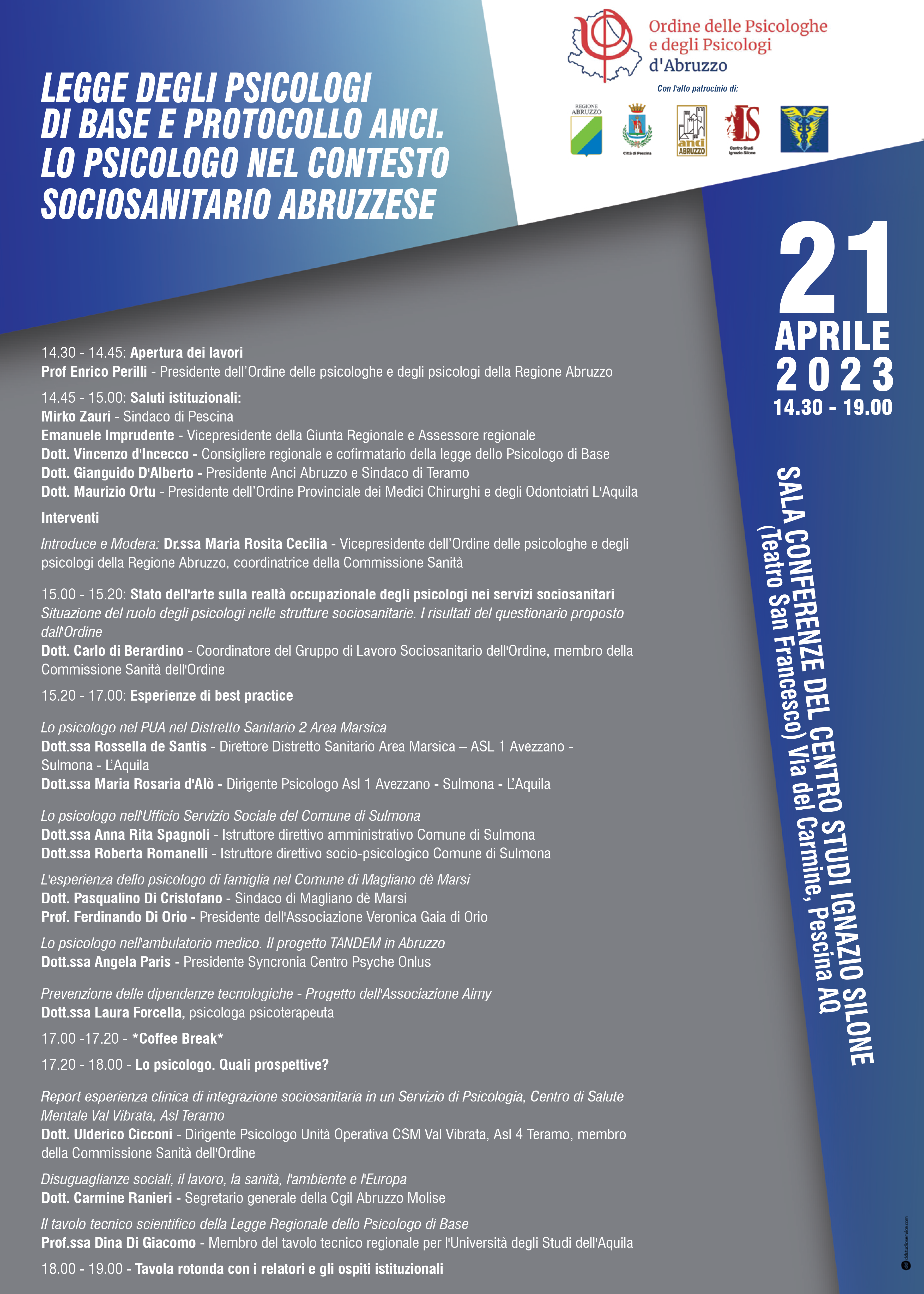 Legge degli psicologi di base e protocollo anci. Lo psicologo nel contesto sociosanitario abruzzese